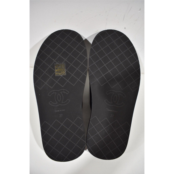 Chanel REV Black Fabric Criss Cross Puffy CC Logo Slide Mule Sandal Flop Flat 37 - Picture 12 of 12